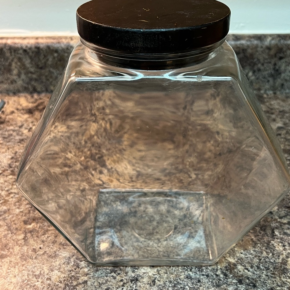 Hexagonal Glass Jar with Brown Lid